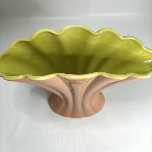 Vintage Pink Chartreuse Vase Fan Weil Ware California Pottery Made USA 40s - Picture 6 of 11